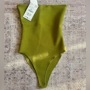 NWT Zara Olive Green Strapless Bodysuit